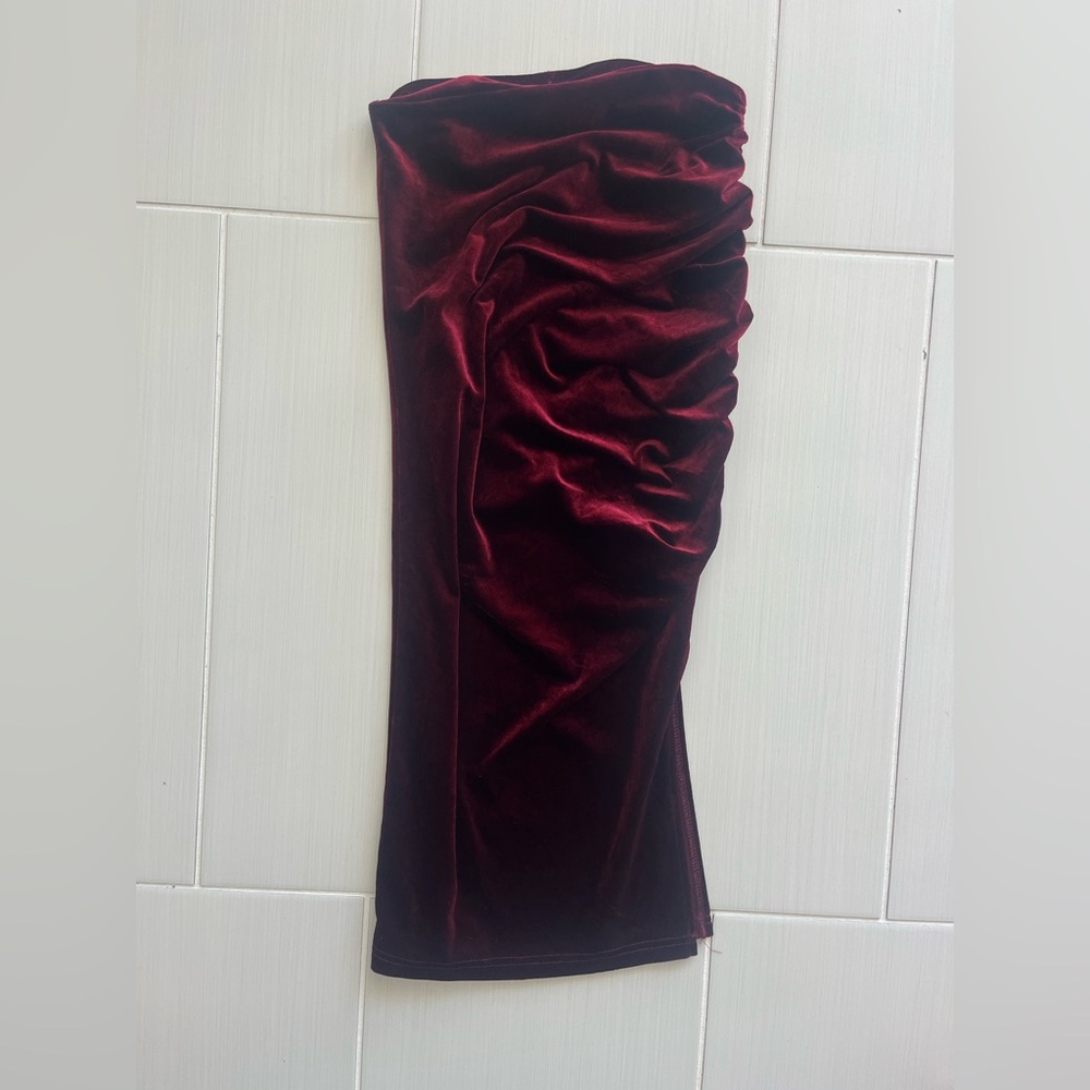 Burgundy Velvet Midi Skirt